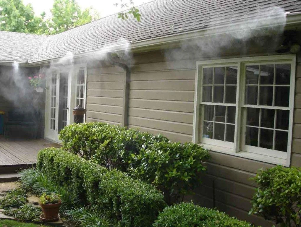 Outdoor entertaining area with misting protection